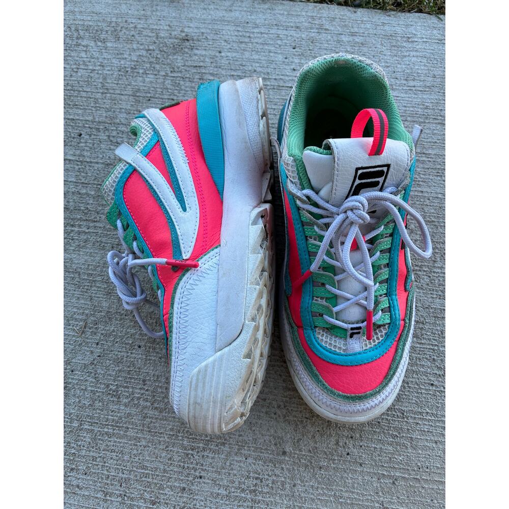 fila women's disruptor ii size 8 pink teal worn